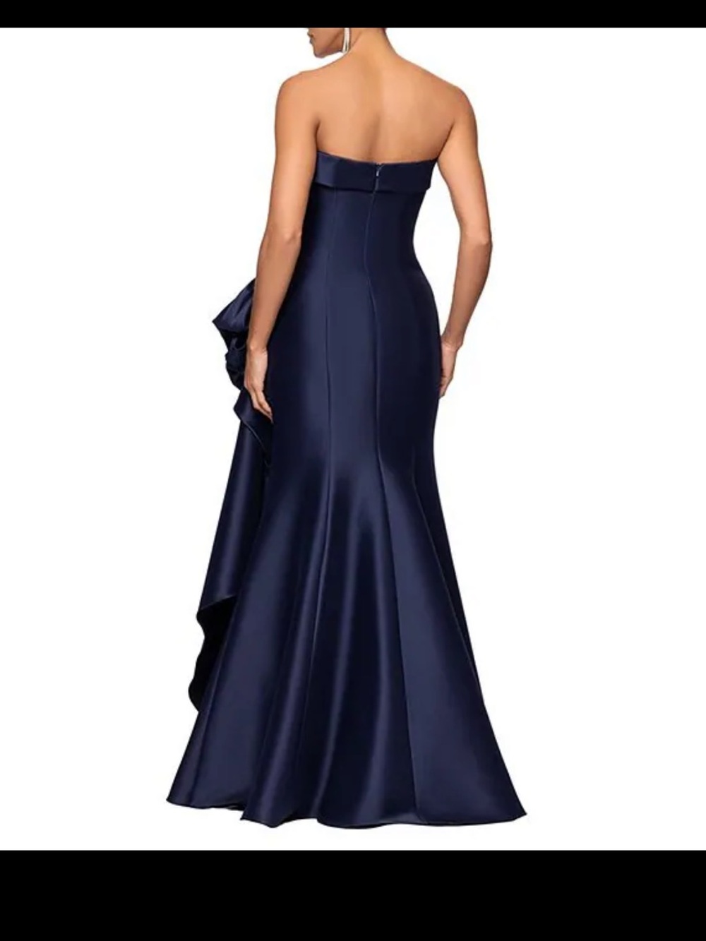 Satin Draped Navy Blue Evening Gown - Picture 2 of 12